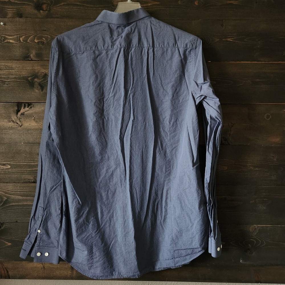 Theory Button Up Shirt Mens 17 Large Plaid Micro Check Print Lightweight Blue - Picture 3 of 11